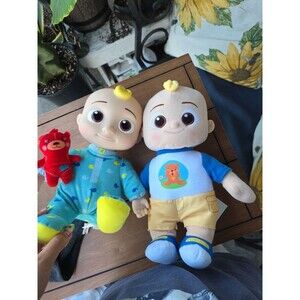 CoComelon JJ Lot Bedtime Musical Doll w/ Teddy Everyday JJ Plush Figure Bundle